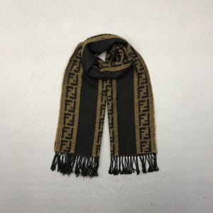 Vintage Fendi Muffler Scarf Fendi Wool Scarves Wrap Fendi FF Monogram Lambswool Winter Accessories Christmas New Year Gift for Her