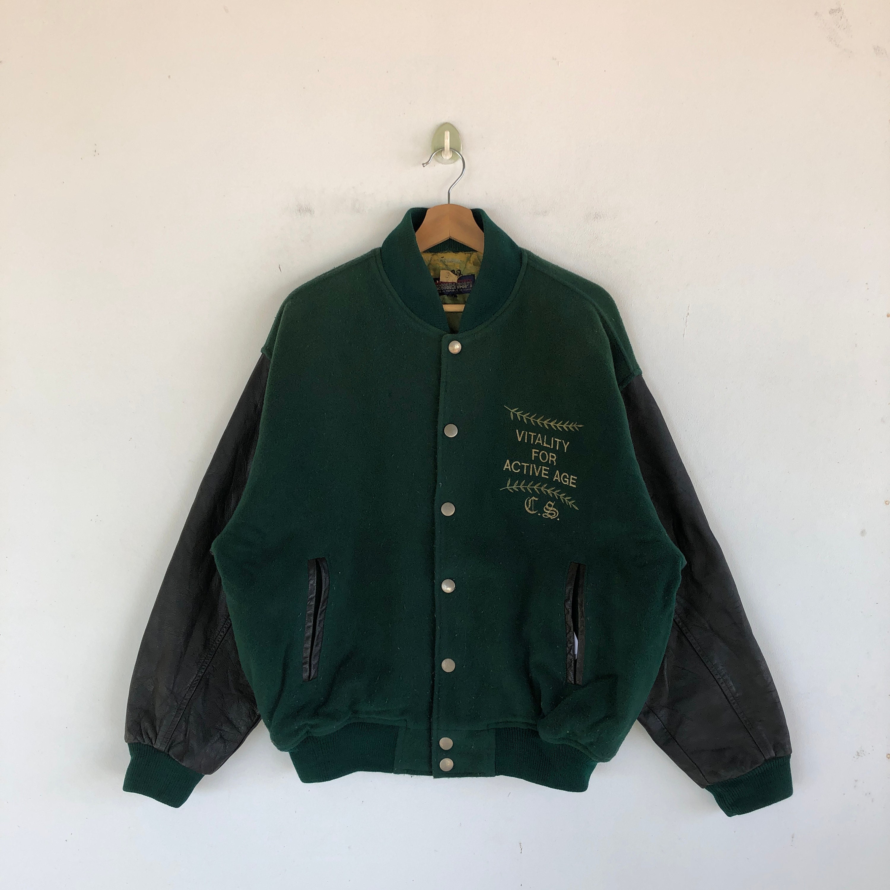 Vintage Crocodile Sports Varsity Jacket Embroidery Letterman 