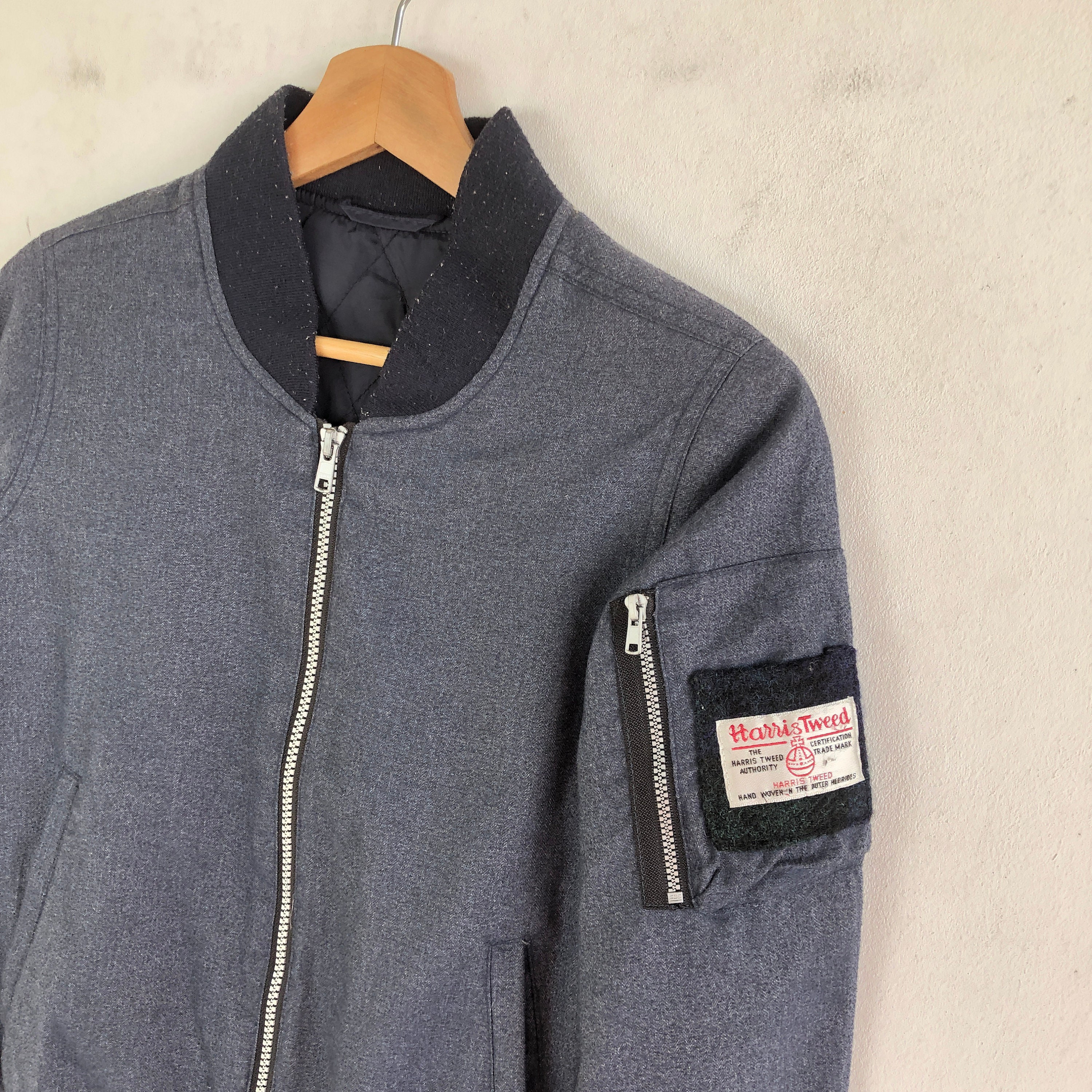 Vintage Harris Tweed Bomber Jacket 90s Zip up Varsity Jacket
