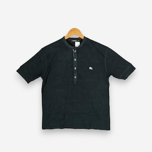 Vintage Y2K Burberry Black Label T-Shirt Burberrys Casual Button-Up Tee Medium Japan Made gesticktes Logo Minimalist Streetwear Größe M