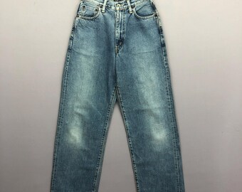 Jeans vintage Edwin Something con cimosa, modello W22, anni '90, a vita alta, modello Edwin, lavaggio chiaro, sbiadito, larghi, modello Girlfriend, taglia 22x28