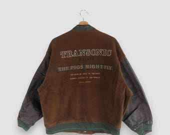 Vintage Transonic Varsity Jacket 90s Embroidery Letterman Jacket Mens Wool Jacket Large Baseball Jacket Womens Varsity Leather Jacket Size L