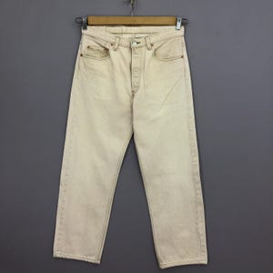 W31 Vintage Levis 501 Beige Jeans, 90s Women&#39;s High Waisted Pants, Levi&#39;s Faded Straight Leg Denim, Levis Boyfriend Jeans Size 31x27