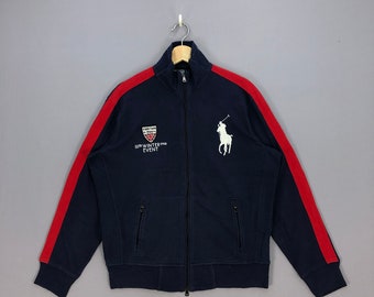 Vintage 90's Polo Ralph Lauren Zipper Sweater Medium Navy/Red Polo Ralph Lauren Sweater Ralph Lauren Jumper Embroidery Pony Logo Size M