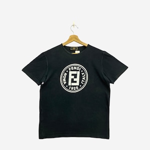 Vintage Y2K Fendi T-Shirt Fendi FF Roma Tees Designer Logo Tee Medium Made in Italy Black Luxury Streetwear Size M