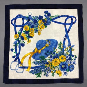Vintage Floral Belts Silk Scarf, Vintage Square Silk Neck Scarf, Vintage 90s Twill Stole Silk Muffler Classic Wraps Silky Shawl Scarves