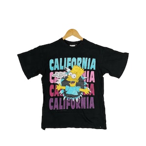 Maglietta vintage del cartone animato americano Bart Simpson, anni '90, maglietta California Simpson, taglia media, maglietta del cartone animato Matt Groening, nera, taglia M