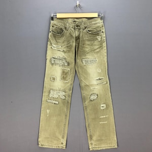 W31 Vintage PPFM Japan Distressed Denim Y2K Harajuku Straight Faded Light Wash Pants Women High Rise Streetwear Boyfriend Jeans Size 31x31