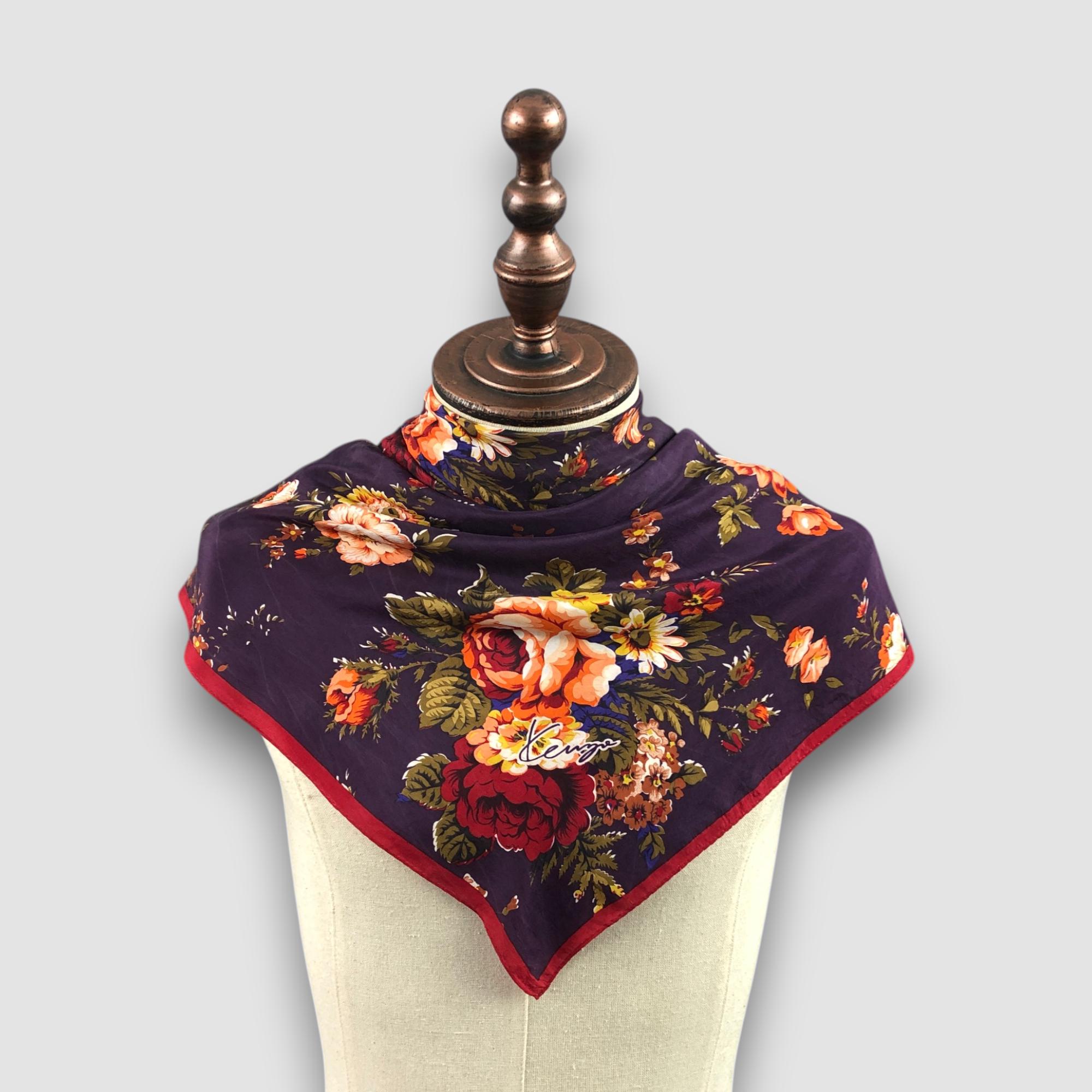 Vintage Kenzo Silk Scarf, Vintage Silk Neck Scarf, Vintage 90s