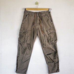 Pantalones cargo japoneses vintage W32 para mujer, de estilo militar, multibolsillos, estilo paracaídas, talla mediana, 32 x 28