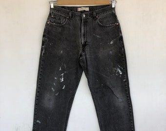 W34 Vintage Levi's 550 Faded Schwarze Jeans 90er Jahre Maler Levi's Damen Baggy Denim Light Wash Levis High Rise Hose Levis Mom Jeans Größe 34x31