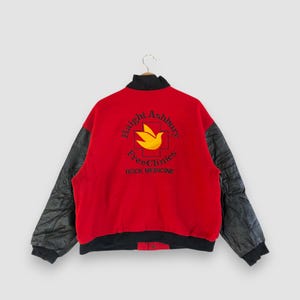 Vintage 80er Jahre Ashbury Varsity Jacke Stickerei Letterman Jacke Herren Wolljacke Baseballjacke Damen Varsity Lederjacke XLarge Größe XL