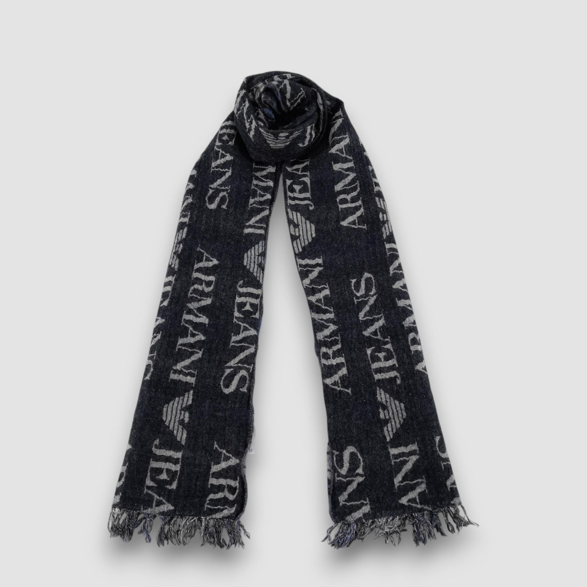 vintage Armani Jeans Écharpe en laine noire Écharpes en laine Armani Muffler Armani Écharpe d'hiver pour femme Accessoires de Noël Cadeaux de luxe pou