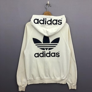 Vintage Y2K Adidas Trefoil Hoodie Sweatshirt Small Adidas Embroidered Logo Sweater Adidas Three Stripes Jumper Adidas White Hoodie Size S