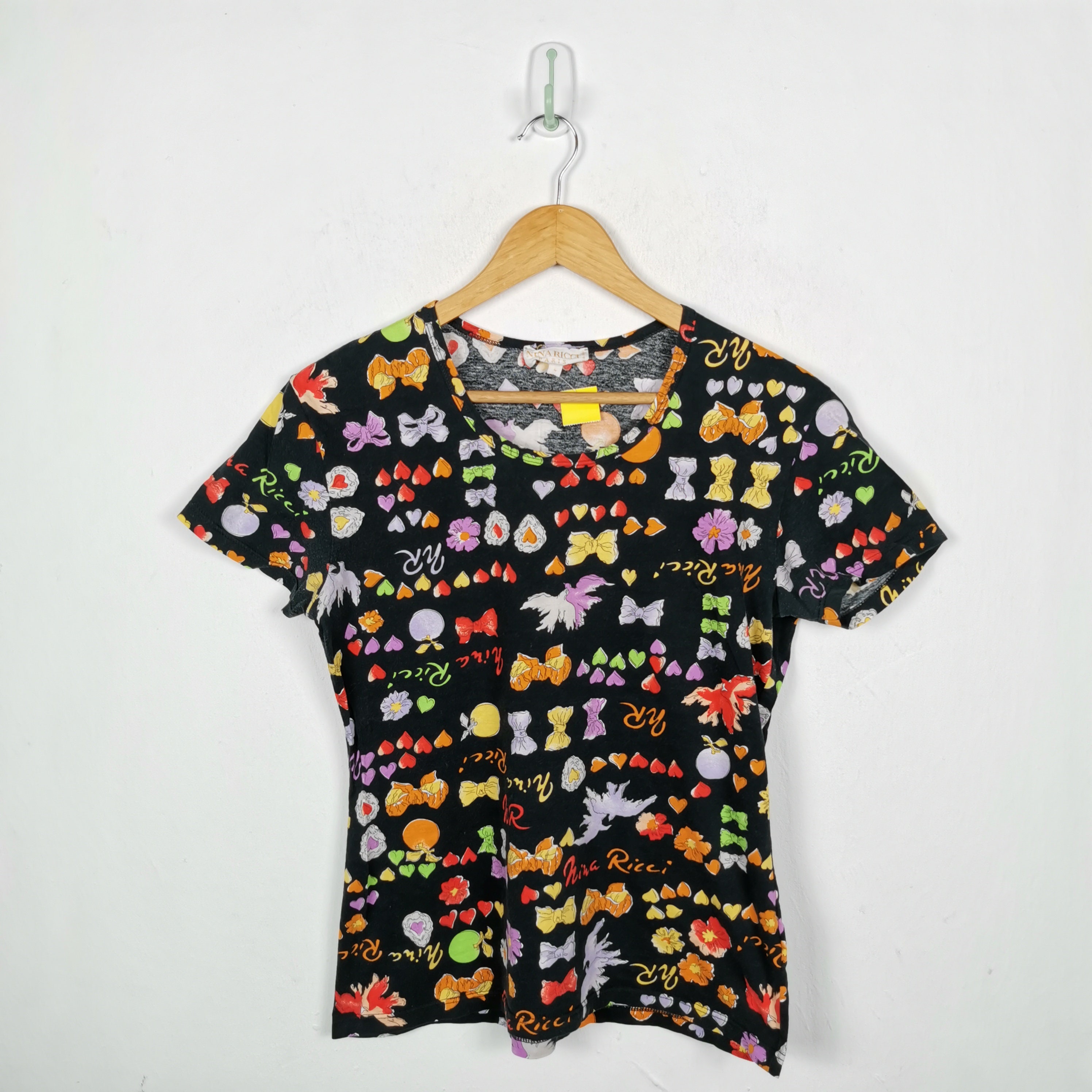 Vintage Nina Ricci T Shirt Size 4 Cotton 90s Floral Rainbow