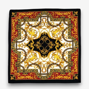 Bufanda barroca vintage de los años 90, bufandas de sarga con motivos majestuosos, bufanda clásica con dobladillo enrollado a mano, accesorios para el cuello.