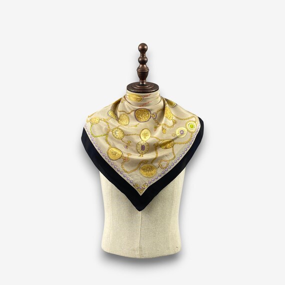 Vintage 90s Baroque Silk Scarf, Medallion Motif Twill Silk Scarves