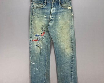 W34 Vintage Levi's 501 Redline #6 Stonewash Faded Jeans 90s Womens High Rise Pants Levis Selvedge Light Wash Denim Mom Jeans Size 34x28