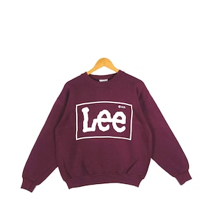 Vintage 90s Vintage Lee Sweatshirt Medium Script Spellout Logo Baggy Style Crewneck Sweater Pullover Jumper Lee Burgundy Color Size M