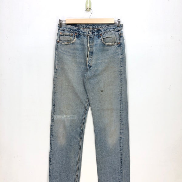 W32 Vintage Levi's 501 Faded Ripped Jeans 90s Women High Waist Levis Light Wash Pants Levis Straight Leg Denim Levis Mom Jeans Size 32x31