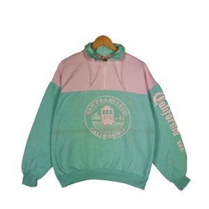 Vintage 80s San Francisco Sweatshirt XLarge San Francisco Jumper San Francisco Sweater Womens Pullover Print Logo Mint Green XL Size