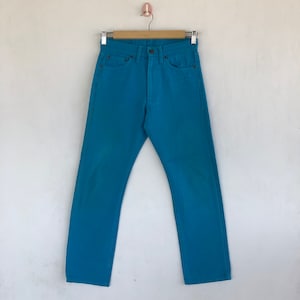 W28 Vintage Y2K Ships Turquoise Jeans Women High Waisted Pants Ships Japanese Straight Leg Denim Ships Streetwear Mom Jeans Size 28x26