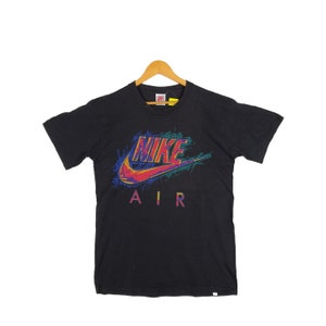 Vintage 80s Nike T Shirt Medium Nike Air Swoosh Shirts Black Women's Nike Swoosh Tee Nike Crewneck Swoosh Logo Sportswear Shirt Size M