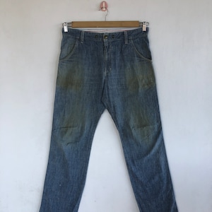 W34 Vintage Edwin Dungaree Jeans 90s Japanese Edwin Women High Waisted Pants Edwin Dirty Light Wash Denim Edwin Mom Jeans Size 34x32