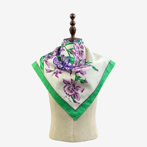 Vintage Jim Thompson sidenhalsduk, lilagröna blommönster twill silkeslena halsdukar, Cottagecore handrullad fåll halsduk accessoarer halsdukar bild 2