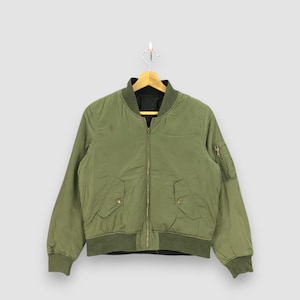 Vintage Ingni Zip-up Satin Bomber Reversible Jacket 90s Japanese Style Air Force Flight Jacket Cyberpunk Small Black / Green Color Size S
