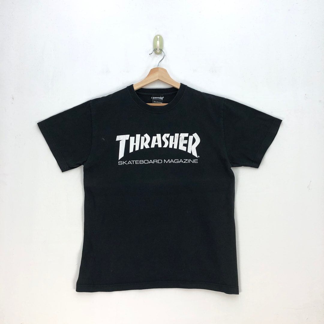 Maglietta vintage Thrasher nera Maglietta da skateboard Thrasher