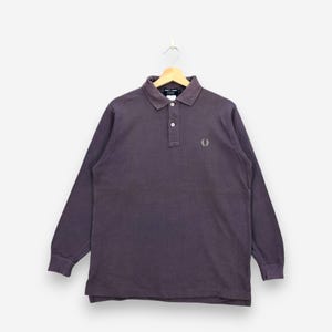 Vintage 90s Fred Perry Long Sleeve Polo Shirt Fred Perry Purple Laurel Tee Medium Made in Japan Mod England Hooligan Sportswear Top Size M