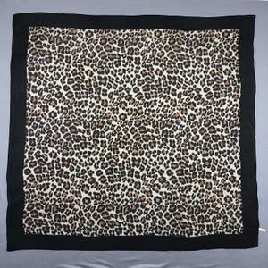 Vintage Leopard Silk Scarf, Vintage Square Neck Scarf, Vintage 90s Twill Stole Silk Muffler, Vintage Classic Wraps Silky Shawl Scarves