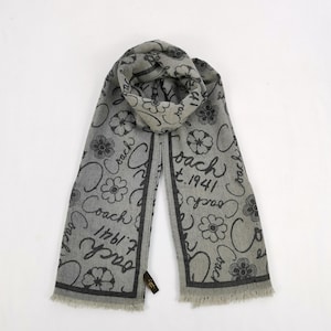 Vintage COACH Wool Scarf Womens Accessories Muffler Coach Monogram Scarf Coach Winter Shawl Coach Luxury Wrapped Christmas Gift for Her