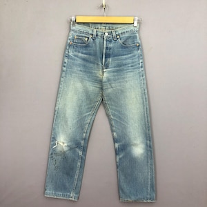 W27 Vintage Levis 501 Faded Light Wash Jeans, 90s Womens High Rise Pants, Levis Distressed Classics Denim, Levis Girlfriend Jeans Size 27x26