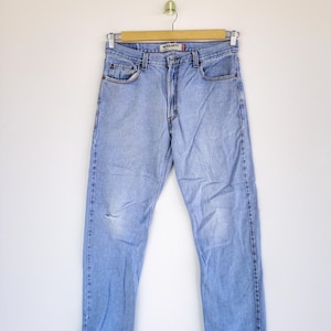 W35 Vintage Levis 505 Distressed Light Wash Jeans Y2K Levi&#39;s Women High Rise Pants Faded Relaxed Straight Denim Levis Mom Jeans Size 35x32