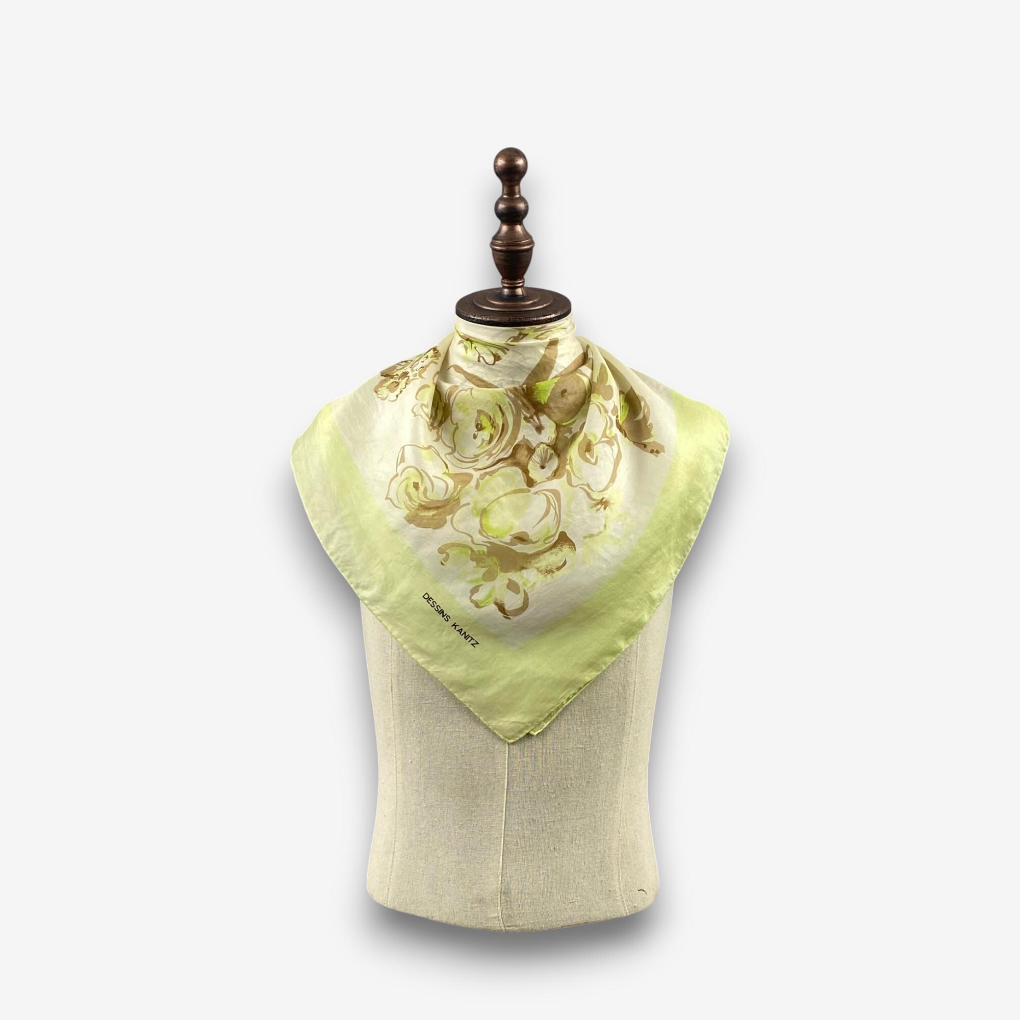 Vintage 90s Dessins Kanitz Silk Scarf, Romantic Floral Grid Twill