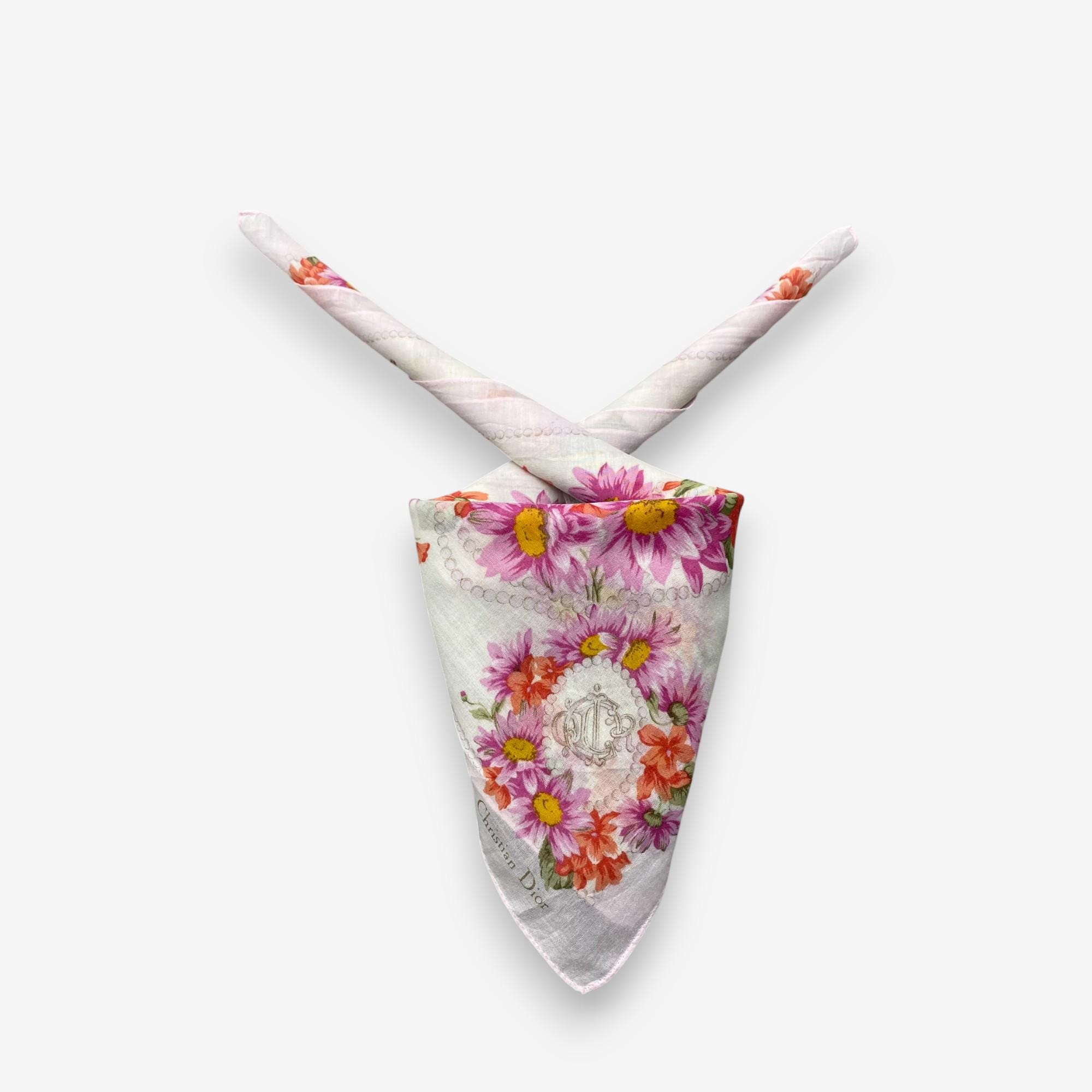 佐藤 ページCHRISTIAN DIOR 花柄バンダナ Vintage Christian Dior Handkerchief Dior Bandana Pocket Square