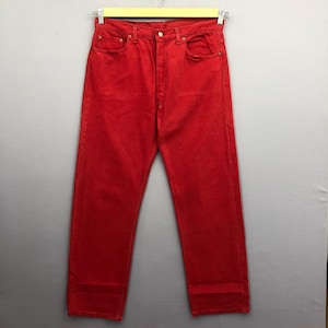 W36 Vintage Levi&#39;s 501 Red Jeans 90s Women Levis High Rise Red Pants Levis Straight Cut Button Up Denim Levis Mom Jeans Size 36x30