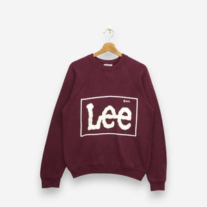 Vintage 90s Vintage Lee Sweatshirt Small Script Spellout Logo Baggy Style Crewneck Sweater Pullover Jumper Lee Burgundy Color Size S