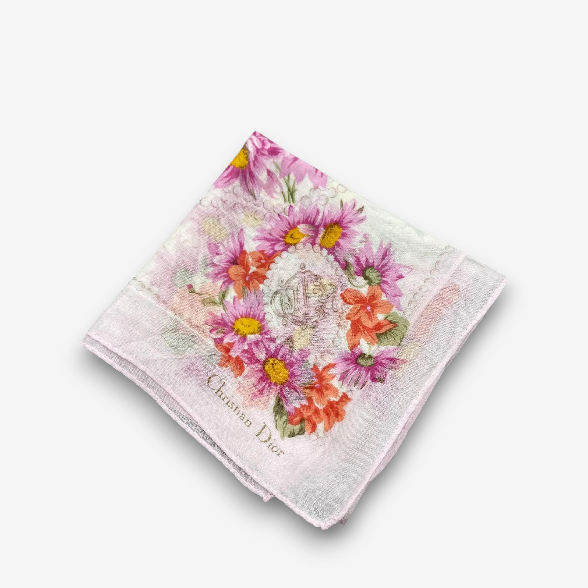 佐藤 ページCHRISTIAN DIOR 花柄バンダナ Vintage Christian Dior Handkerchief Dior Bandana Pocket Square