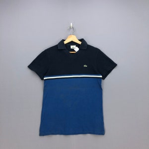 Camiseta polo Lacoste vintage Y2K XS, camiseta casual feminina Lacoste, com blocos de cores, azul-marinho, tamanho XS, presente para namorada