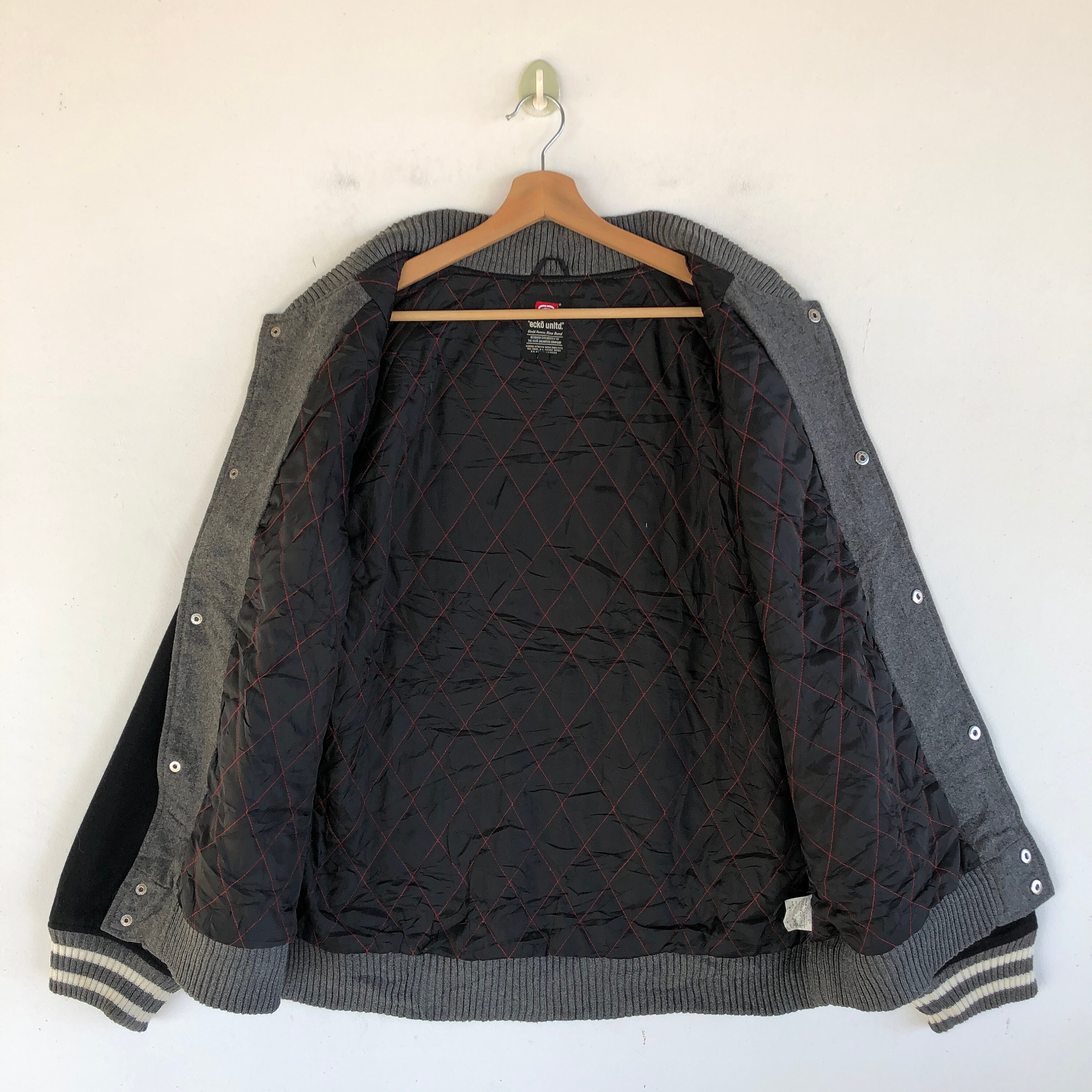 ジャケット・アウター 90s Markecko wool varsity stadium jacket Vintage Ecko Varsity Jacket 90s Ecko Letterman Jacket Womens