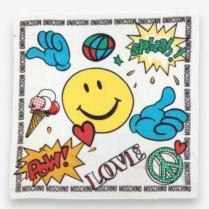 Vintage Moschino Handkerchief Moschino Bandana Pocket Squares Scarf Neckerchief Womens Luxury Accessories Scarves Summer Gift for Her