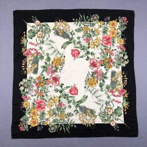 Vintage Silk Neck Scarf, Vintage Silk Stole Scarf, Vintage 80s Silk Muffler, Vintage Floral Classic Silky Scarves, Vintage 80s Shawl Square