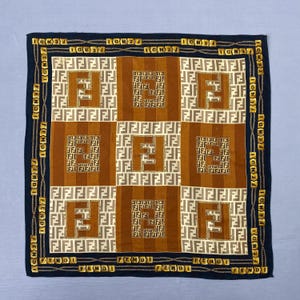 Vintage Fendi Handkerchief Authentic Fendi FF Monogram Bandana Luxury Neckerchief Pocket Square Womens Accessories Scarf Gift for Him