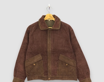 Vintage 80s CORE Corduroy Harrington Jacket Medium Brown Japanese Harajuku Zipper Jacket Womens Casual Bomber Coat Jacket Size M