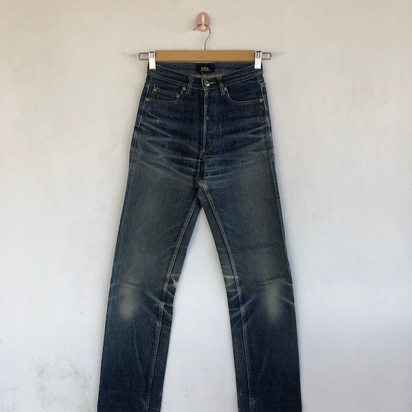 W24 vintage APC selvedge Jeans des années 90 A.P.C femmes pantalon taille haute jambe droite Stonewash Redline Denim Girlfriend Jeans TP petite taille 24 x 29