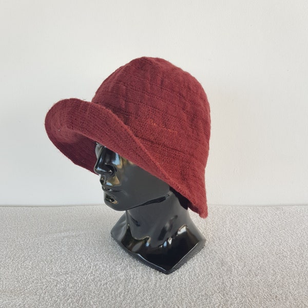 Vintage Pierre Cardin Bucket Hat Faux Fur Hats Angora Hat Unisex Hat Winter Hats for Women Cute Gifts Warm Cozy Soft Burgundy Color
