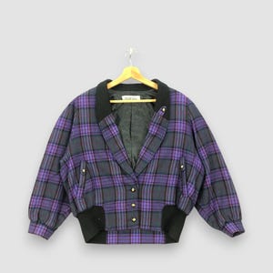 Vintage 80s Pajaporo Checkered Tartan Varsity Medium Japanese Pajaporo Tartan Plaid Harajuku Style Cardigan Jackets Size M